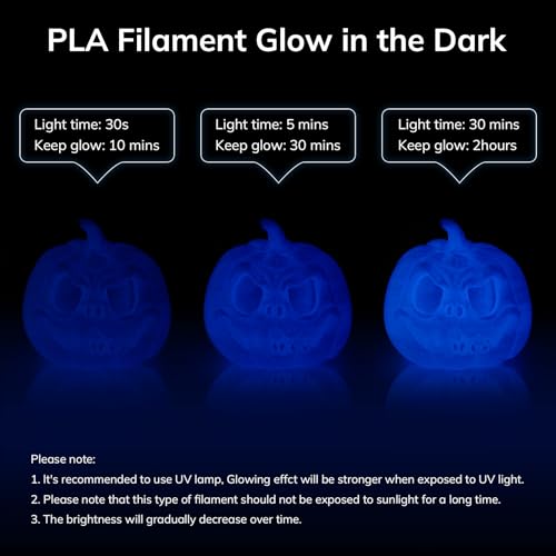 Image of AMOLEN 3D PLA Printer Filament, 1.75mm Glow in The Dark Blue PLA Filament for 3D Printing, Best with UV Lamps, 1kg Spool (2.2lbs), Dimensional Accuracy + /- 0.02 mm, Fit Most FDM 3D Printers