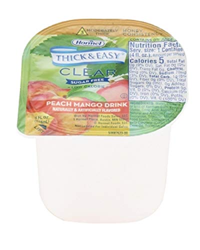 Hormel Healthlabs Thick and Easy Thickened Honey Consistency Clear Peach Mango Drink, 4 Ounce - 24 per case.