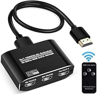 NEWCARE HDMI 2.0b Switch 3 in 1 Out 【with High Speed 3.9 FT HDMI Cable】, 3x1 HDMI Selector Switch with Remote,Support UHD 4K@60Hz Ultra HD 3D 1080P, HDCP 2.2 HDR,18.5Gbps HDMI Switcher