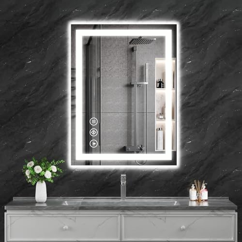 Image of Koonmi 32 inchx24 inch LED Bathroom Mirror with Anti-Fog | 90CRI Shatterproof Vanity Mirror with Backlit + Front Lit, Easy Install for Modern Bathroom and Hotel (IP65)