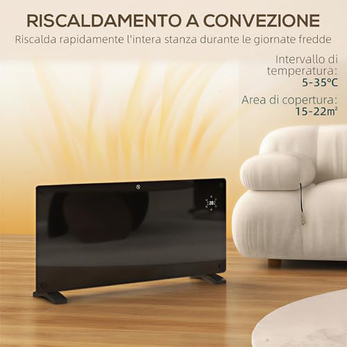 Homcom Stufa Elettrica Basso Consumo 2000W, Silenzioso Termoconvettore Elettrica Da Parete E Terra, Termosifone Elettrico Con Display Led, Timer 24H/Settimanale, Termostato E Telecomando, Nero - 4