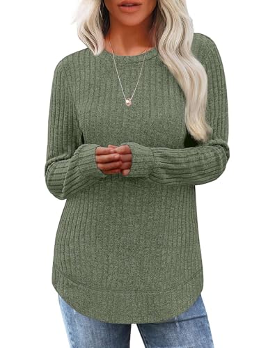 JUSTFASHIONNOW Womens Long Sleeve Shirts Trendy Sweaters Lightweight 2025 Casual Crewneck Fall Tunic Tops Loose Fit Dressy2