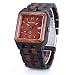 Bewell Wooden Watch Men Analog Quartz Square Dial Wristwatches with Date Display(Black & Red Wood)