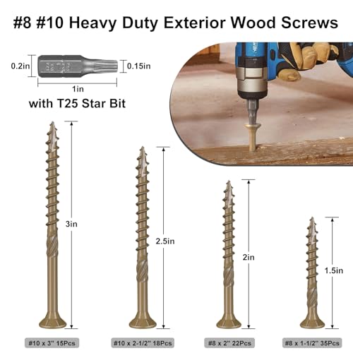 90pcs deck screws 810 wood screws assortment kit heavy-duty exteriorstar drivebronze 1-12342342-1234334t25 star bit