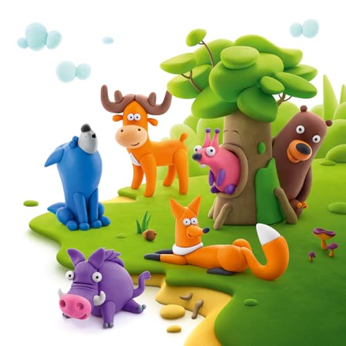 Image of HEY CLAY Forest Animals - Claymate Wolf - Air Dry Clay Kit 3 cans and Sculpting Tools with Fun Interactive Instructions App