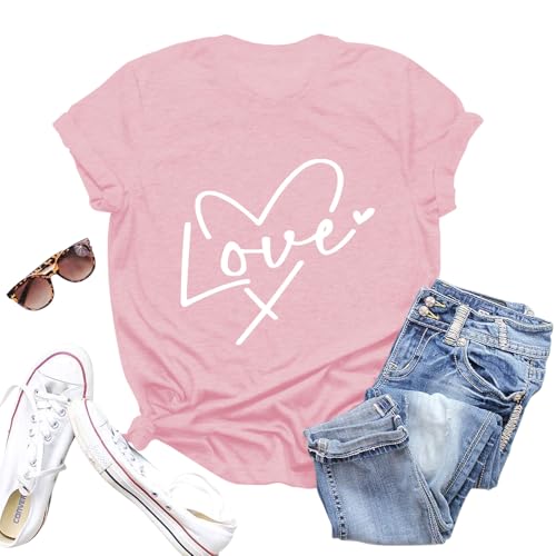 Image of Valentines Shirts for Women Valentine Love Heart Printed Graphic Tshirt Cute Girls Casual Top