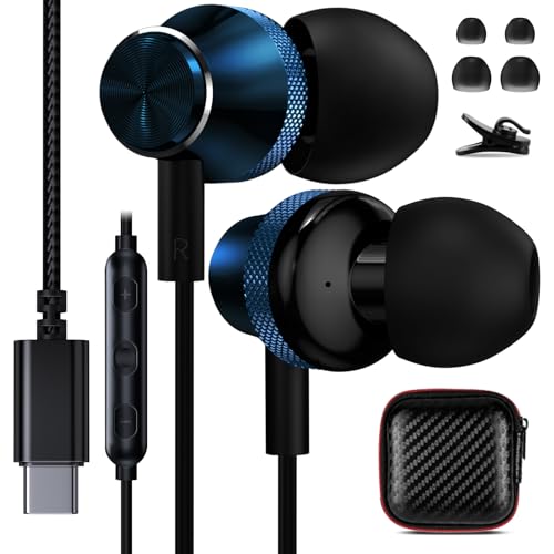 USB C Headphone for iPhone 17 16 Pro 15 Plus iPad 10 11 Mini 6 Air,COOYA Type C Wired Earbuds for Samsung S25 Ultra A16 S23 Flip/Fold 7 A54 A36 HiFi Stereo in-Ear Earphone+Mic for OnePlus 13 Pixel 9 8