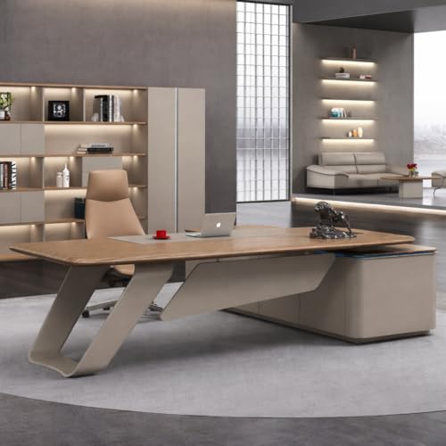 Image of Lakdi The Furniture Co Luxury Modern Executive Director Table with Curved Base, Integrated Side Storage & Wooden Top - Premium Office Furniture - LDL-772