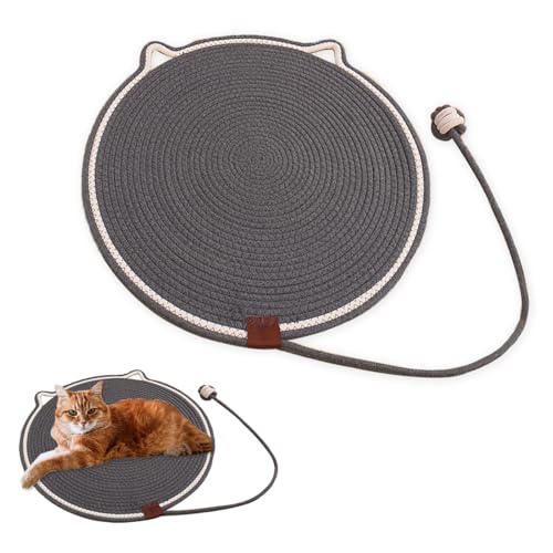 Cat Scratching Pad, Natural Cotton Rope Cat Scratch Mat, 16.9'' Round Wall & Floor Scratcher, Durable Furniture Protector for Couch, Carpet, Sofa, Eco-Friendly Cat Scratcher Pad?Gray