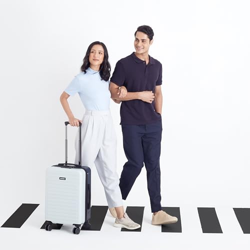 Image of Assembly Stark 20 Inch (55 cm) Cabin Luggage Trolley Bag, Unbreakable Polycarbonate Dual-Tone Design, TSA Lock, Silent 8 Spinner Wheels, Hard Shell Travel Cabin Trolley White-Blue