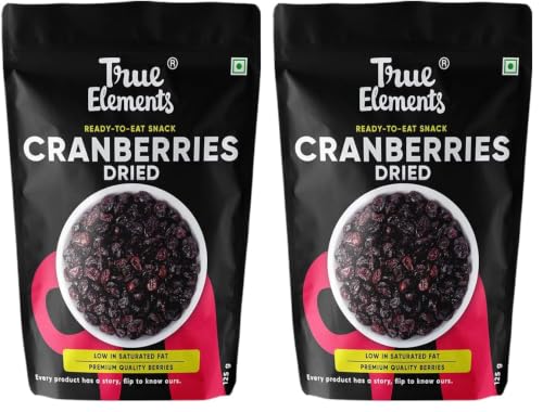 Image of Dried Cranberries 125g by True Elements - Cranberries Dried and Sliced | Healthy Snacks | Ready to Eat Snack | 100% Clean with No Added Preservatives (Pack of 2)