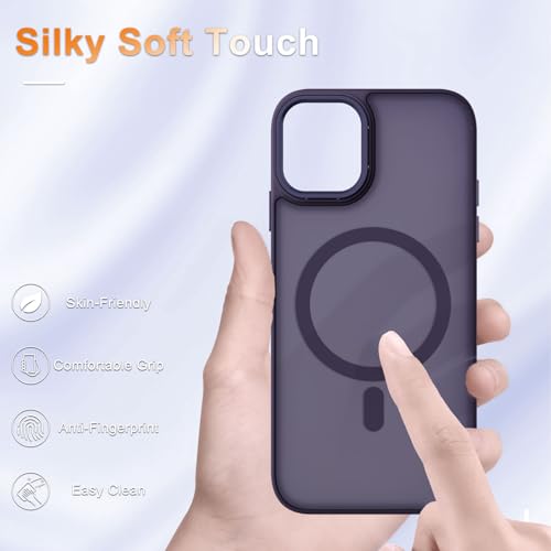 Image of YENAPOON for iPhone 12 Pro /iPhone 12 Case, Matte Magnetic Case, Purple | Fit for Magsafe, Screen Protector Included, Matte Translucent Frosted Slim Shockproof Protective Phone Cover