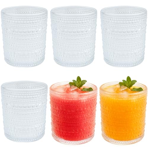 LHNNDM Set di 6 bicchieri a pois, 300 ml, in vetro vintage, per vino, birra, succhi di frutta, mojito e cocktail (a pois in rilievo)