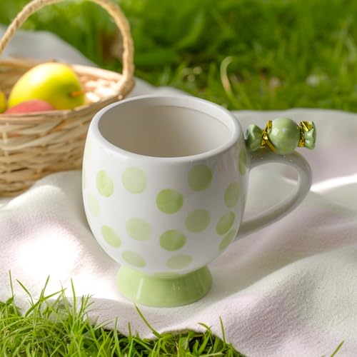 Image of DIF DECO Mugs Ceramic Handmade Candy Shape Cute Coffee Mug Unique Holiday Mug with Handle Hot Cocoa Cup Perfect for Tea & Coffee Lovers, Gifts for Family Friend or Children 12 OZ (Green Dots)