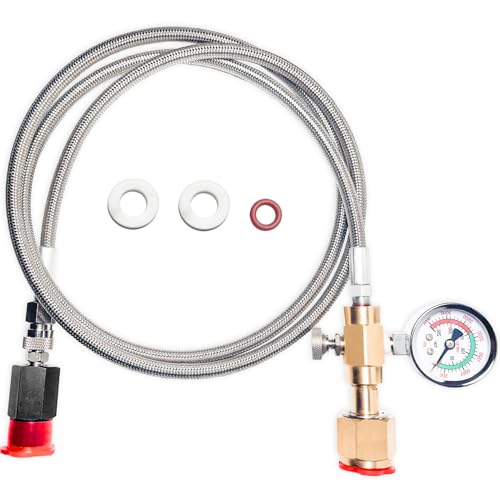 Upgraded Soda Machine Co2 Adapter Stainless Steel Hose with Larger Pressure Gauge, CGA320 Co2 Tank Direct Hose Adapter to Jet/One Touch/Fizzi/Aqua Fizz Soda Water Machine(60 inch)