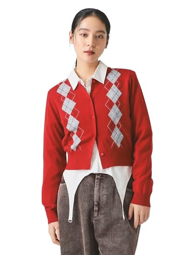 [レイビームス] L/Sニット アーガイル クルーネック カーディガン レディースのサムネイル