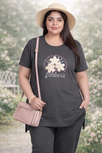 Image of In Love Women's Plus Size Longline T-Shirt with Side Pocket, 3 /4 Sleeve, Crew Neck