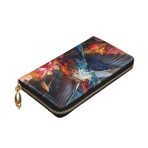 Leather Women Wallets, Long Credit Card Holder, Hummingbird Print Billfold Clutch & Travel Purse Large Capacity3