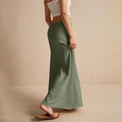 Linen Skirts for Women 2025 Summer Casual Maxi Skirt Drawstring Low Rise A-Line Flowy Boho Beach Vacation Outfits4