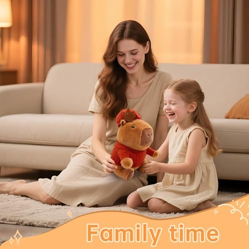 Image of Capybara Stuffed Animal, Cute Kawaii Stuffed Capybara Plush Toys with Hat Red Clothes, Kawaii Cute Plush Animals Peluche Capibara Toys Gifts for Girls Kids Birthday Valentine Christmas Decor 10 inch