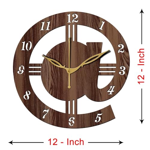 Image of SKYVILLA 12 Inch Wooden MDF Analog Wall Clock with English Numerals | Silent Quartz Movement | Lightweight Without Glass Design for Home Living Room Bedroom