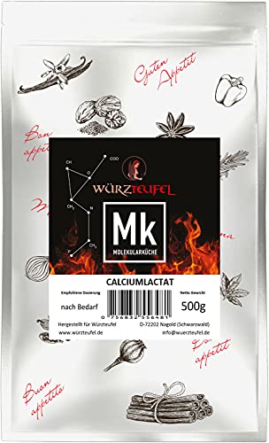 Lactato de calcio, lacato de calcio, E327. Granulado fino 99,99% puro. Para consolidar alginato de sodio, pectina. Cocina molecular. PE – Bolsa de 1000 g (1,0 kg).