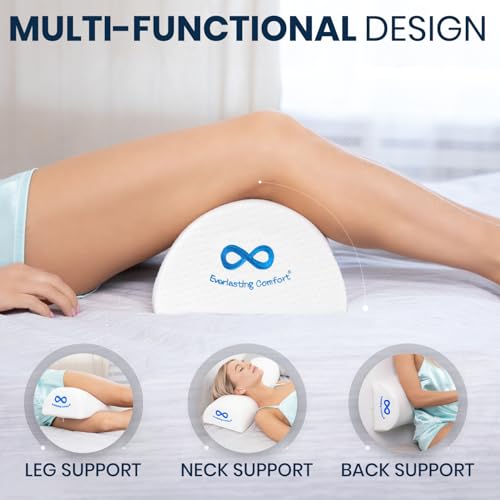 Everlasting Comfort Under Knee Pillow for Back Sleeping - Memory Foam Half Moon Leg Bolster Pillow for Back Pain, Thoracic Support
