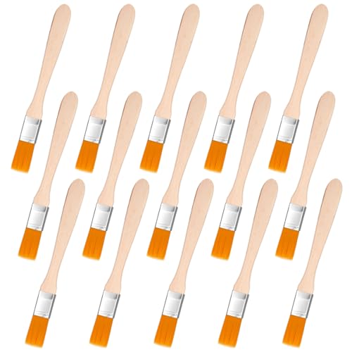 Amabro 15Pcs Paint Brush, Flat Brushes with Wooden Handle Small Nylon Paint Brush Acrylic Paint Brushes for DIY Art Decorating Watercolor Oil Gouache Wooden Paint Draw Clean Dust Glue Tools
