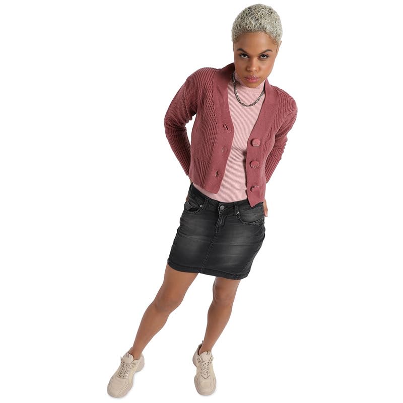 Image of PINACOLADA Women's Solid Ribbed Cropped CardiganFor Casual Wear | V Neck | Long Sleeve | Wool Sweater Crafted with Comfort Fit for Everyday Wear