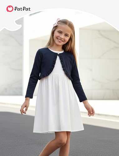 Image of PATPAT Girls Cardigan Bolero Size 4-12 Years Kids Knit Long Sleeve Ruffle Open Front Button Cover Up Cropped Tops for Girls