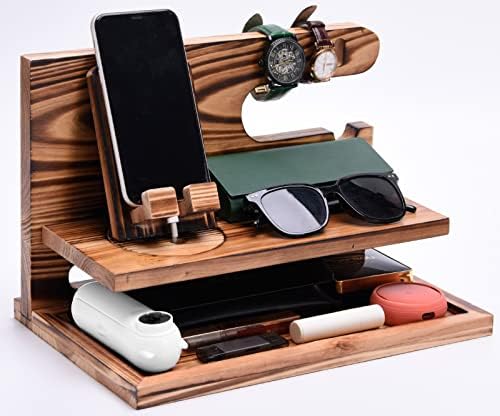 colorthesports Nightstand Organizer for Men, Gifts for Dad Wood Phone Docking Station Stand for Men, Durable Dad Birthday Gift Ideas, Ash Key Holder Wallet Stand Watch Organizer for Father's Day