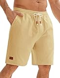 Lonya Pantalones Cortos Hombre Algodón Cordón Bermudas Verano Casuales y Elegantes Playa Shorts con Bolsillo Caqui,L