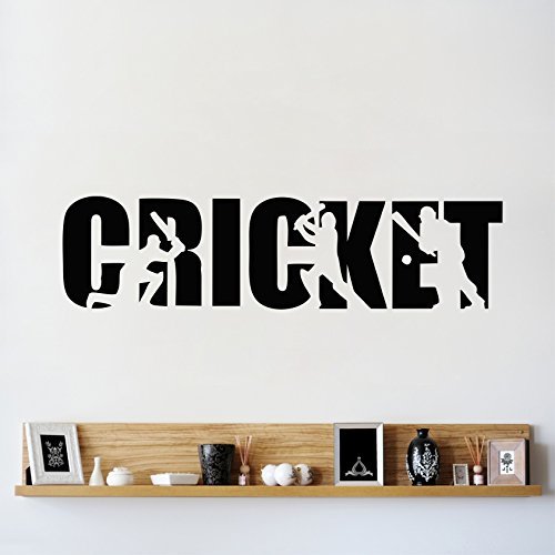 StickersYard Cricket Sports Wall Sticker & Decal (Color - Black Matte Finish PVC Vinyl 109CM X 28CM)-image-29