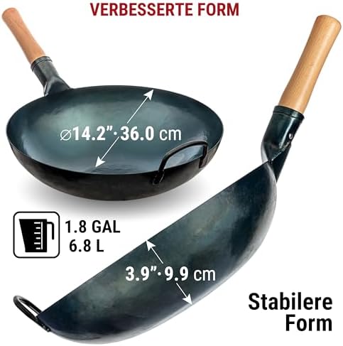 Wok YOSUKATA redondo de fondo redondo 14 pulgadas con tapa de madera miniatura 2