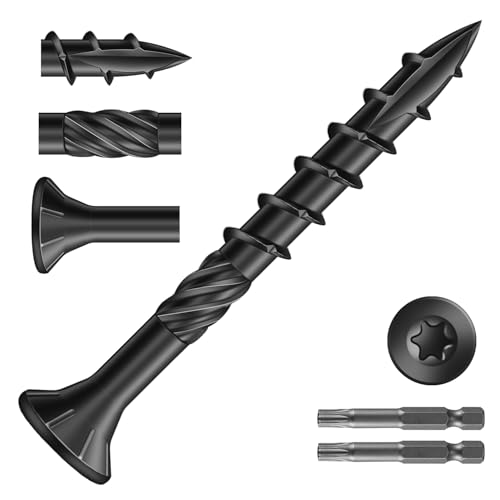 Image of #8 x 1-1 /2 inch Deck Screws (322Pcs) 2lb. Carbon Steel, Black, Flat Head, Rust Resistant epoxy Coated, with T25 Star Bit