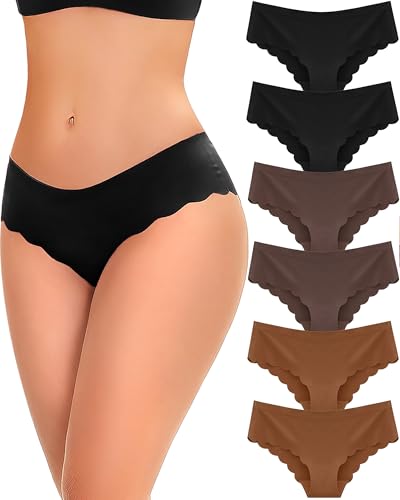 Image of FINETOO 6 pack Seamless Underwear for Women Sexy Low Rise Hipster Wave Edge No Show Bikini Panties Womens Cheeky S-XL