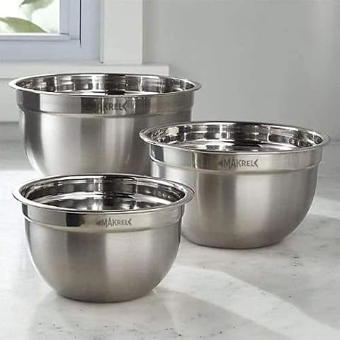 MAKREL® Professional Set of 3 Deep Mixing Bowls. German Style Nesting Bowls with Scale Markings. 1.5L, 3.0L & 5.0L Cover