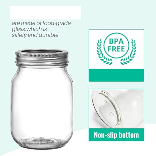 Image of ALEITO 500ml Wide Mouth Mason Jars, 6-Pack Mason Jars 16oz for Pickling, Canning, Fermenting and Food Storage, Microwave & Dishwasher Safe