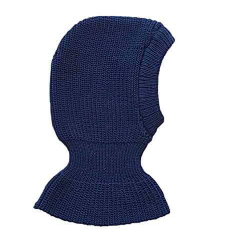 100% Merino Wool Balaclava Baby Newborn Girl boy Unisex Knit Knitted hat Bonnet Helmet coif Hood Scarf ski (9-24 Months, Dark Blue)