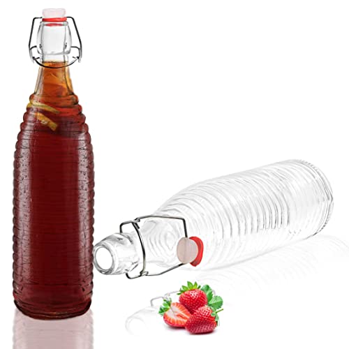 Image of Pure Source India Airtight Glass Water, Juice, Beer, Cold drinks Bottle With Steel Lock(Clear), 1000ml (2PCS)
