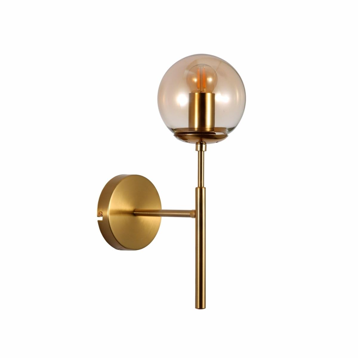 Tekled Amber - Gold Opal Amber Smoky Globe Glass Shade Gold Or Black Metal Body Wall Light