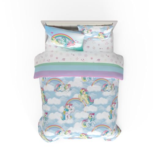 Franco Collectibles My Little Pony Classic Retro Rainbow Bedding 7 Piece Super Soft Comforter and Sheet Set with Sham, Queen, (100% Official Licensed Product)