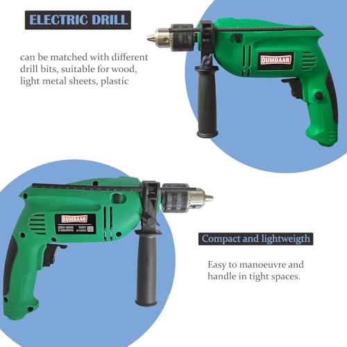 Image of Inditrust Dumdaar Impact Drill Machine Set, 700W, 100% Copper Winding, 9pc Drill Bits for Wall /Wood /Metal, (GREEN)
