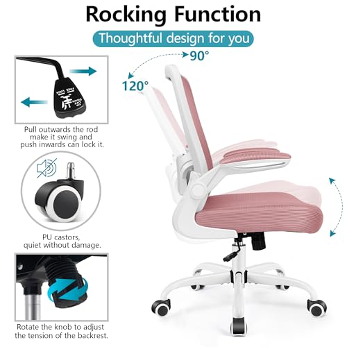 FelixKing Office Chair, Ergonomic Desk Chair Breathable Mesh Chairs Adjustable High Back Lumbar Support Flip-up Armrests, Executive Rolling Swivel Comfy Computer Chairs Home Office Rose Quartz