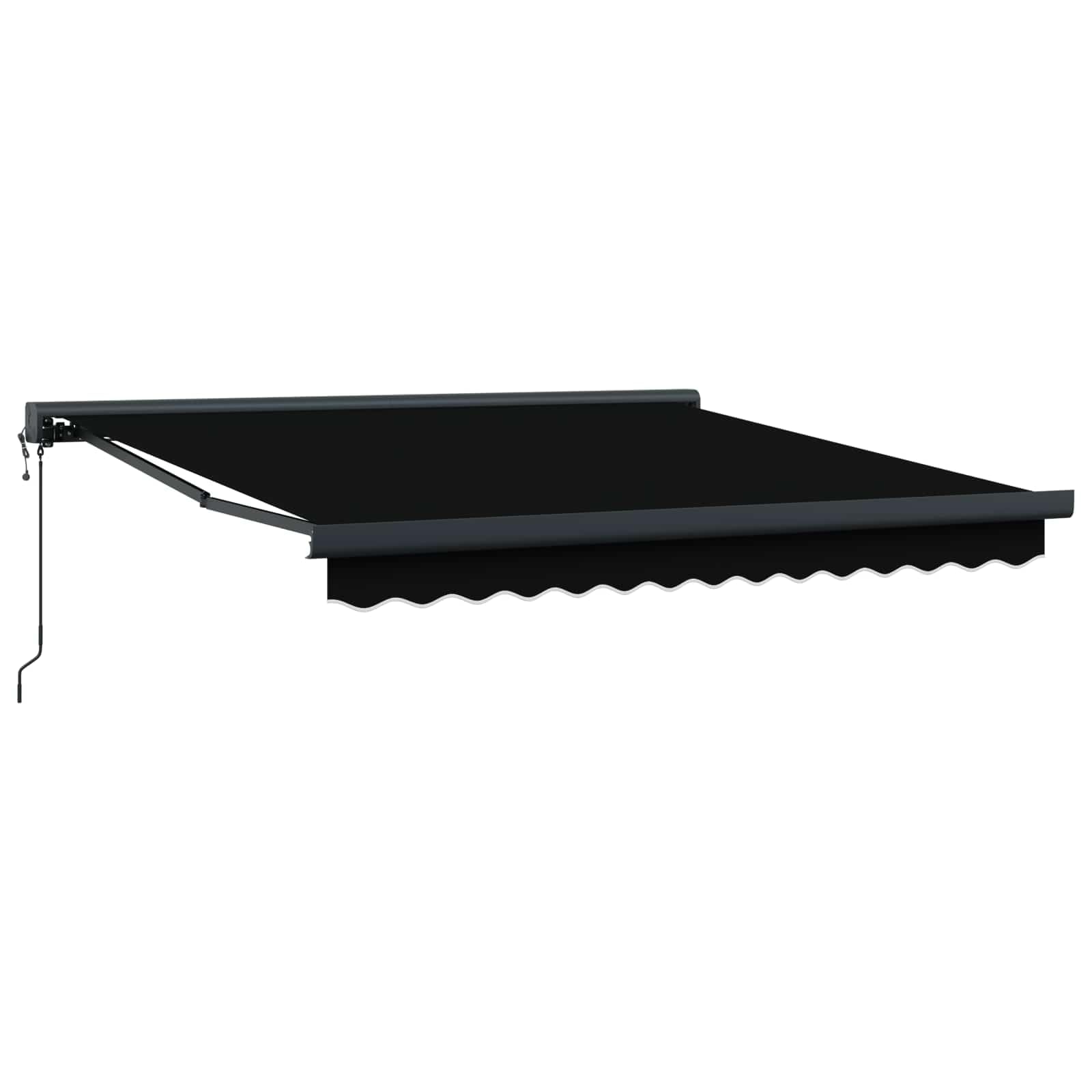 Wysuwana czarna markiza 300 x 250 x 165 cm, na balkon, taras, do ogrodu, z materiału i metalu, odporna na wiatr, wodoszczelna, odporna na warunki atmosferyczne, motoryczna lub ręczna