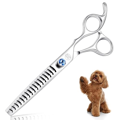 Moontay Hundeschere Professionelle Pflegeschere für Hunde Effilierschere Chunkerschere zum Ausdünnen Schneiden 7 Zoll 440c japanische Edelstahlschere Hundepflege-Schere Silber