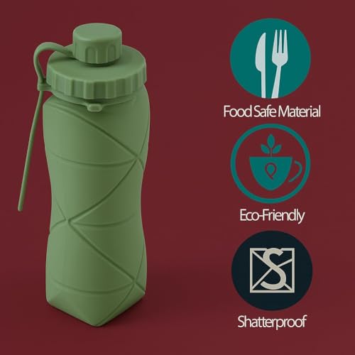 Image of Foldable Water Bottle 600ml - Leakproof Lid, BPA-Free, Lightweight & Portable - Ideal for Travel, Sports, Gym, Camping, Hiking - Wide Mouth, Durable, Pack of 1, Multicolor