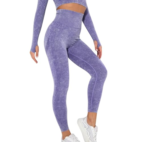 Legging Fitness Femme Violet S - Pantalon Yoga évasé à Large Ceinture