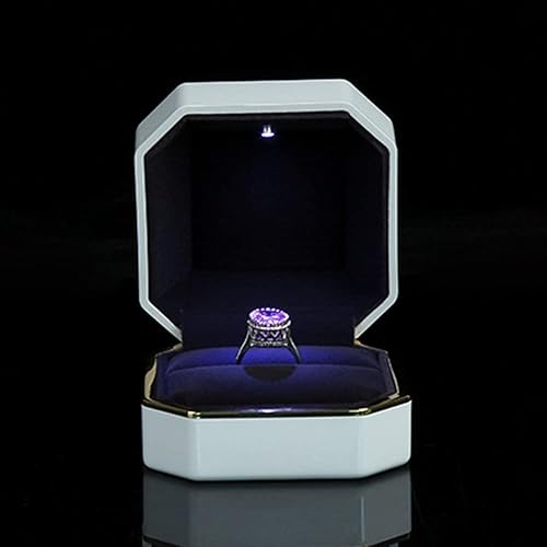 Miniatura 8 de HSLFUAI Caja de anillos LED exhibición de joyas caja de regalo de anillos caja de anillo para propuestas compromiso boda S4-blanco-1 unidad