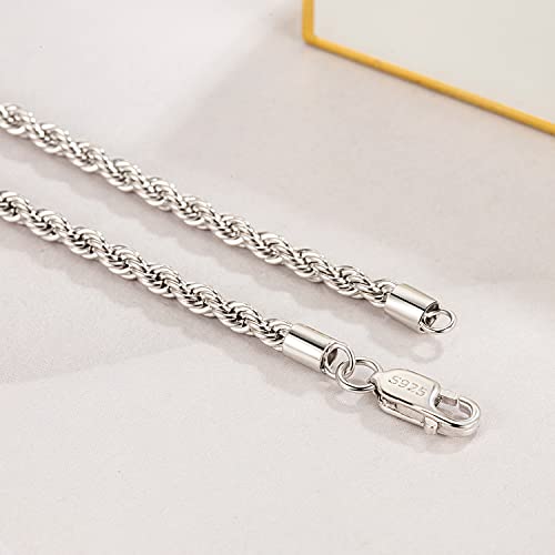 Dankadi Men 925 Sterling Silver 3mm Twist Rope Chain Necklace Women Diamond Cut Clasp Rope Box Chain 16 "17" 18 "19" 20 "22" 24 "26" 28 "30" Chocker Jewelry Gifts (20 inch, Silver) by Dankadi - Used condition - Image 7